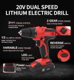HR 20V Cordless Dual Speed Lithium Electric Drill Machine in BD - Image 2